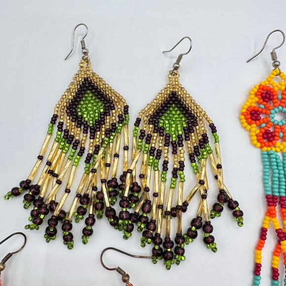 Tribal Ethnic Southwestern Seed Bead Fringe Curtain Earring Lot Colorful Boho - Picture 2 of 11